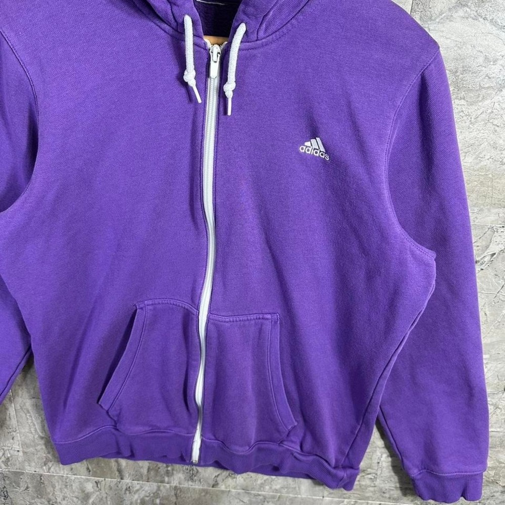 Adidas Jacket Hoodie Large Women's Full Zip Purple Embroidered Logo Activewear - Picture 3 of 7